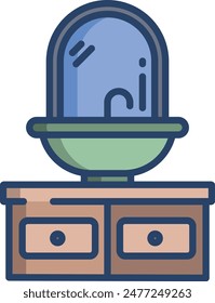 Wash Basin with mirror linear color vector illustration