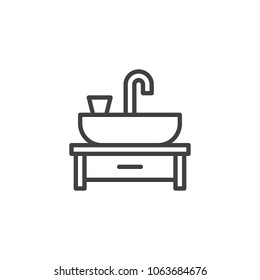 Wash basin outline icon. linear style sign for mobile concept and web design. Sink basin faucet simple line vector icon. Symbol, logo illustration. Pixel perfect vector graphics