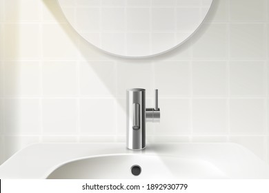 Wash basin sink in the bathroom background. Of free space for your texts and branding. Realistic vector  in 3D illustration.