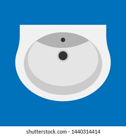Wash basin vector icon bathroom sink. Water fauet domestic equipment. Flat toilet interior element furniture