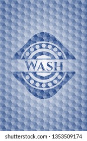 Wash blue emblem with geometric pattern background.