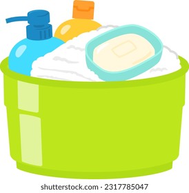 Wash bowl with towels and shampoo