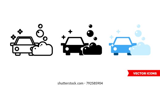 Wash car icon of 3 types: color, black and white, outline. Isolated vector sign symbol.