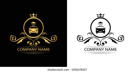 wash car logo template luxury royal vector company  decorative emblem with crown  