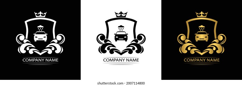 wash car logo template luxury royal vector company  decorative emblem with crown  