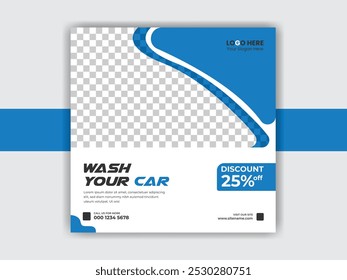 wash car post banner template and  cleaning service social media vector design