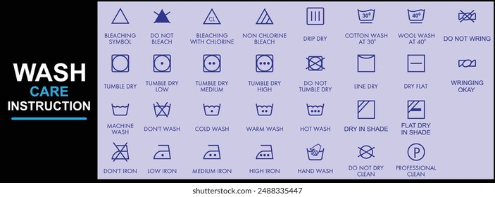 Wash Care Instruction Symbol Vector  Design For Garments and Bag.