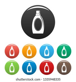 Wash clean bottle icons set 9 color vector isolated on white for any design