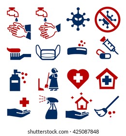 wash, cleaning, hygiene icon set