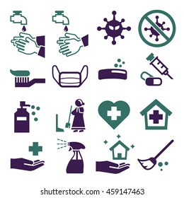 wash, cleaning, hygiene icon set