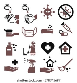 wash, cleaning, hygiene icon set