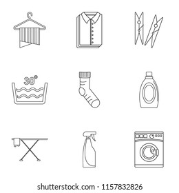 Wash from dirt icons set. Outline set of 9 wash from dirt vector icons for web isolated on white background