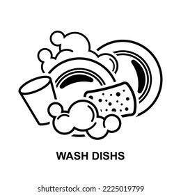 Icono del plato de lavado. Garantizar la limpieza y el saneamiento aislados en la ilustración vectorial de fondo blanco.