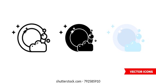 Wash dishes icon of 3 types: color, black and white, outline. Isolated vector sign symbol.