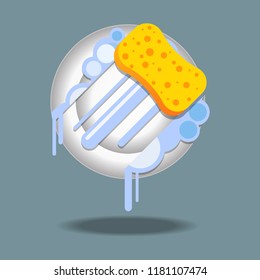 Wash dishes vector flat design.