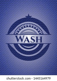 Wash emblem with jean texture. Vector Illustration. Detailed.