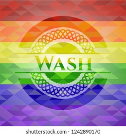 Wash emblem on mosaic background with the colors of the LGBT flag