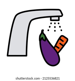 Wash Food Hygiene Icon. Editable Bold Outline With Color Fill Design. Vector Illustration.