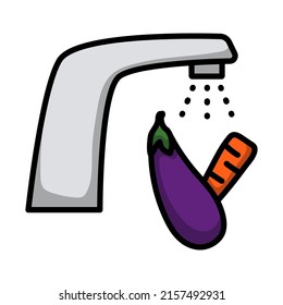 Wash Food Hygiene Icon. Editable Bold Outline With Color Fill Design. Vector Illustration.