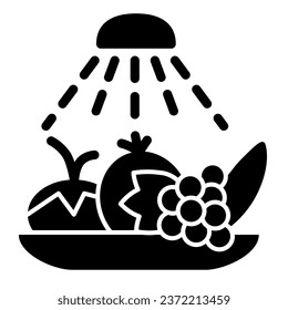 Waschen Sie die Lebensmittelhygiene fest Symbol. Desinfektion von Obst und Gemüse glyph-Stil Piktogramm auf weißem Hintergrund. Coronavirus Präventivschilder für mobiles Konzept und Web-Design. Vektorgrafik