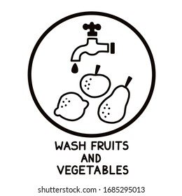 Wash fruits and vegetables. Quarantine. Coronavirus. COVID-19. Vector illustration on a white background.