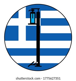 Icono de gel de lavado en un círculo de fondo de bandera helénica,Ilustración vectorial.