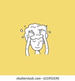 Wash hair icon with pastel yellow Background.,Drawing Cartoon style.,vector.,illustration.