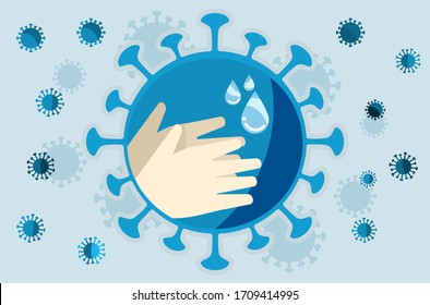Wash Hand cleaner sanitizer alcohol gel rub clean hands hygiene prevention of coronavirus virus outbreak. Concept logo vector healthcare.