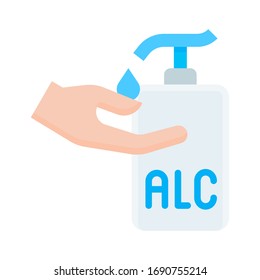 wash hand or hygiene related alcoholic sanitizer drop on hand with written text vector in flat style