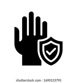 wash hand or hygiene related hand with protection shield badge and tick mark on shield vector in solid design