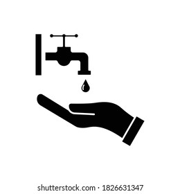 Wash hand icon, hand icon, water tap and water drop. Vector template design
