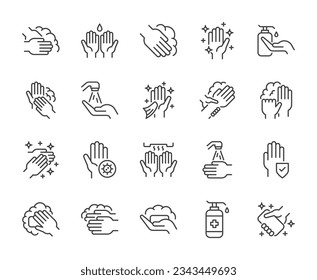 Wash hand line icons set vector illustration. editable stroke