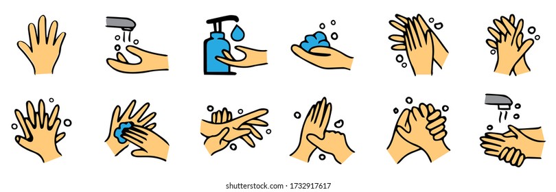 Wash hand method for protecting virus COVID-19, Vector illustration.