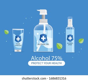 Wash hand sanitizer gel bottle with alcohol. Covid-19 prevention. Coronavirus hand sanitizer advice.