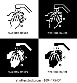 Wash Hand With Soap Icon Symbol Illustration. Faucet Sink Logo. Hand Gesture Infographic Design Vector Icons Set
