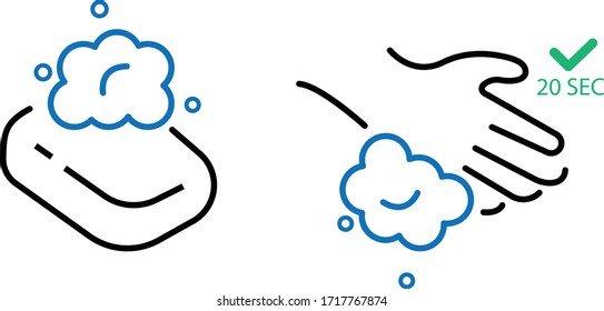 Wash hand with soap icon vector (blue version)   