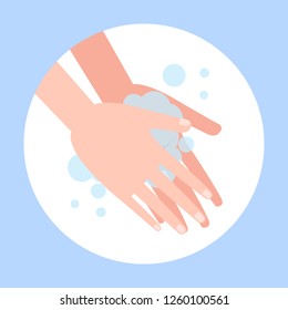 Wash hand with soap. Washing dirty hands guidance. Idea of healthcare. Isolated flat vector illustration