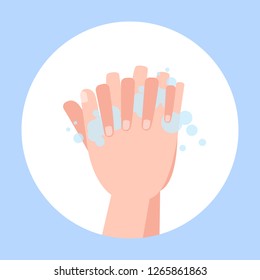 Wash hand with soap. Washing dirty hands guidance. Idea of healthcare. Isolated flat vector illustration