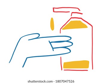 Wash hand, Symbolique Vector Concept with two hand washing. Covid-19 sanitary and safety rule. Fun, Modern and minimalist illustration. Hand drawn with primary color, Bauhaus & Mondrian color's.