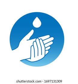 Wash hands with alcohol drop icon blue minimal design