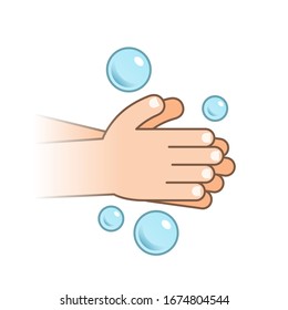 Wash hands with bubble icon.