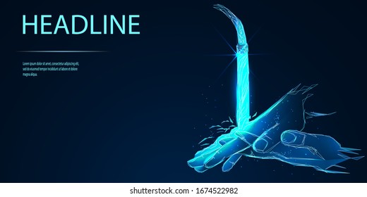 Wash hands. Hand under water tap. Personal hygiene. Disinfection, skin care. Antibacterial washing. Low poly wireframe style. Vector