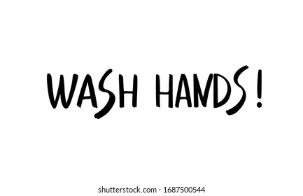  Hände waschen. Handgeschriebene Schrift. Vektorillustration, einzeln auf Weiß. Für Banner, Poster, Postkarten, Drucke. 