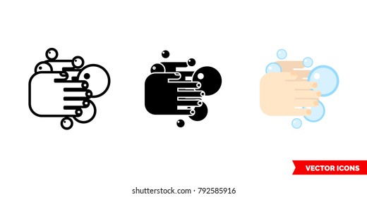 Wash hands icon of 3 types: color, black and white, outline. Isolated vector sign symbol.