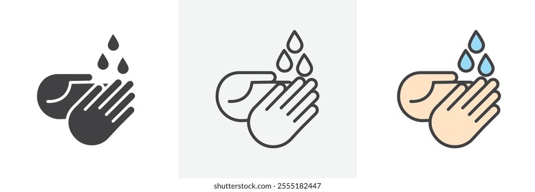 Wash hands icon collection in black and colored style.