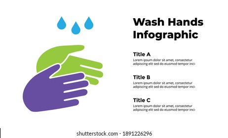 Wash hands icon. Covid-19 Vector Infographic. Coronavirus presentation slide template. 2019-ncov info graphic diagram 3 options. Water drops.