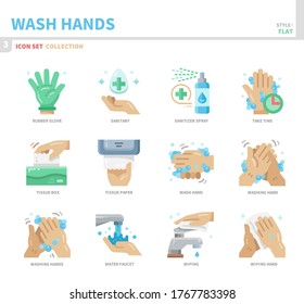 wash hands icon set,flat style,vector and illustration