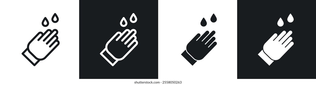 Wash hands icons pack in black and white filled and outlined versions.