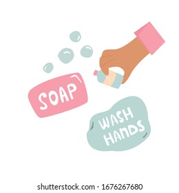 WASH HANDS lettering text. Hygiene rules. Health care poster.