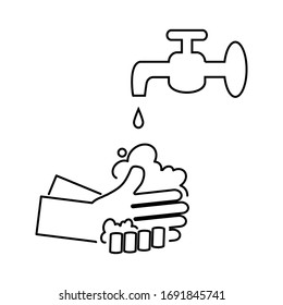 Wash hands line icon, outline vector sign, linear style pictogram isolated on white. Hygiene symbol, logo illustration. Editable stroke. Pixel perfect